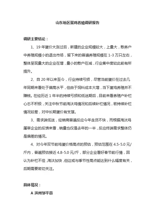 山东地区蛋鸡养殖调研报告