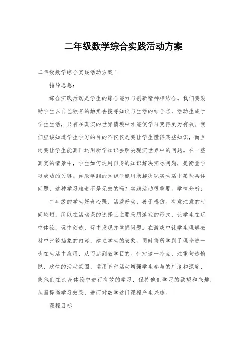 二年级数学综合实践活动方案