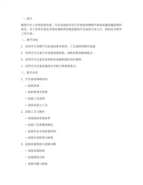 汽车涂装专业教学工作计划