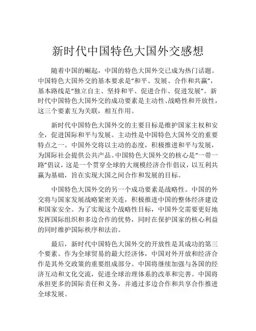 新时代中国特色大国外交感想