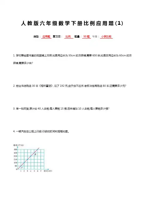 最新人教版六年级数学下册比例专项复习常考应用题