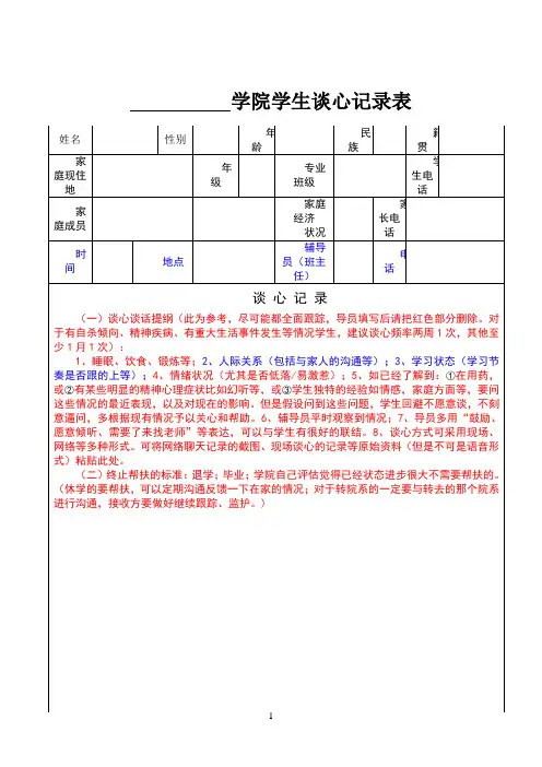 学生谈心谈话记录表