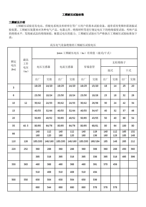 工频耐压试验标准