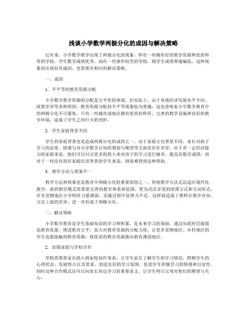 浅谈小学数学两极分化的成因与解决策略