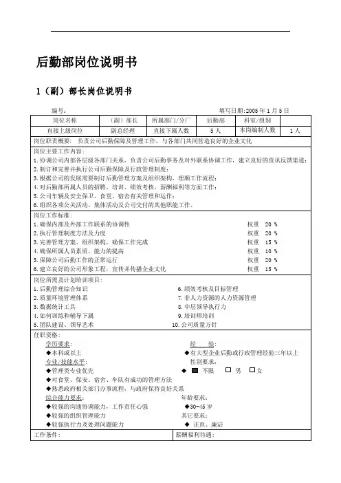 后勤部岗位说明书【精】