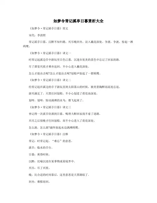如梦令常记溪亭日暮赏析大全