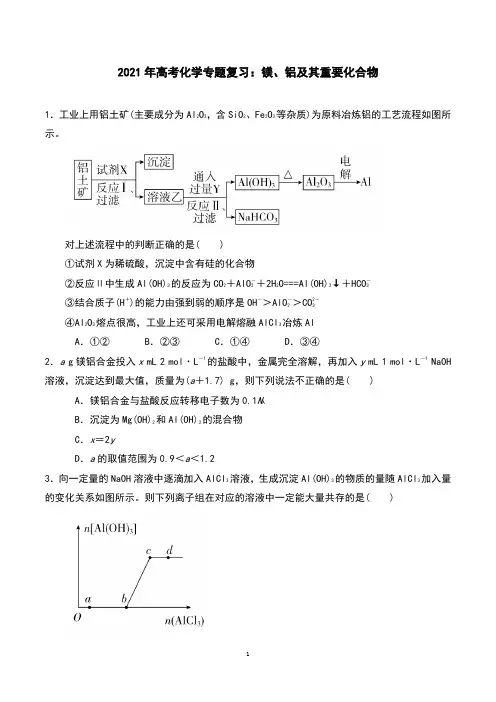 2021年高考化学专题复习：镁、铝及其重要化合物