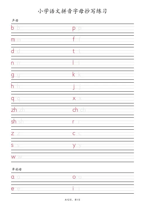 小学语文拼音字母抄写练习