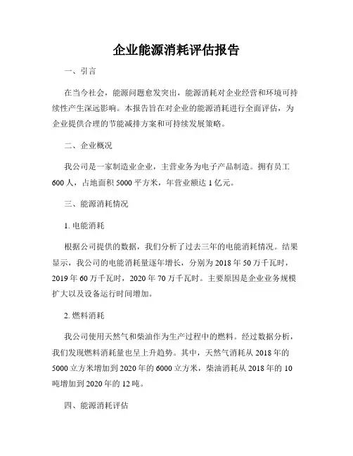 企业能源消耗评估报告