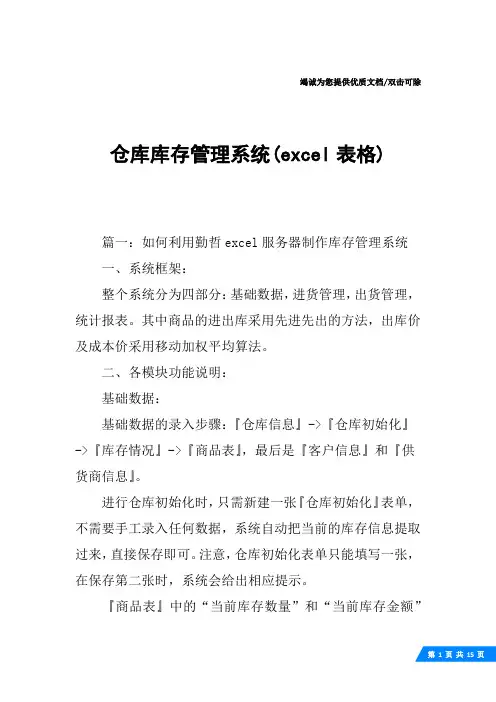 仓库库存管理系统(excel表格)