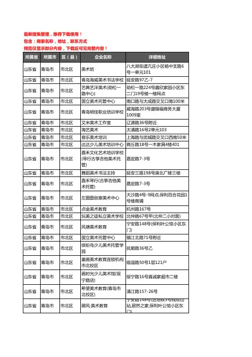 新版山东省青岛市市北区美术机构企业公司商家户名录单联系方式地址大全139家