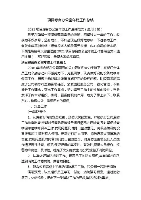 项目综合办公室年终工作总结