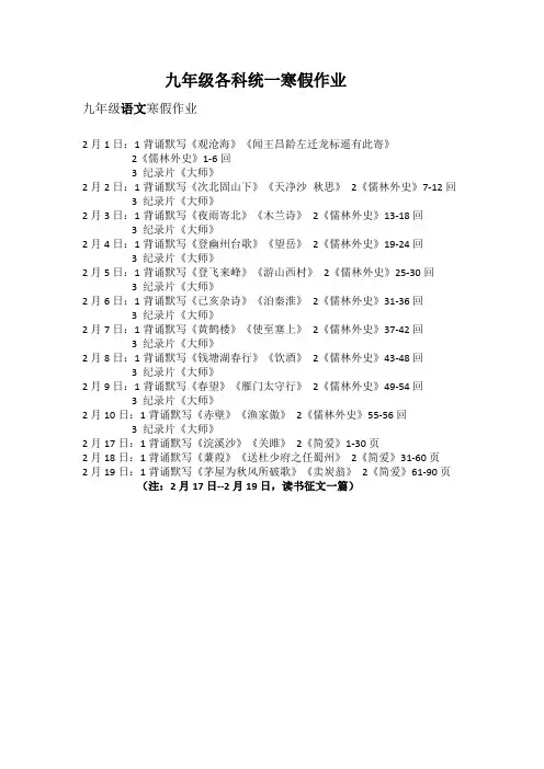 九年级各科寒假作业