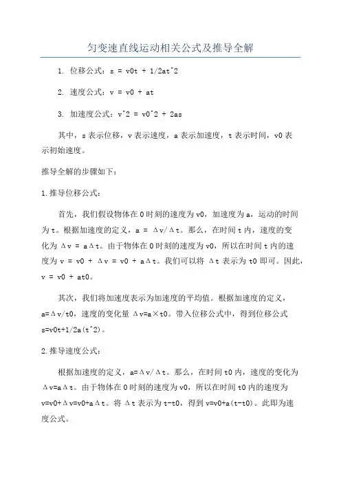 匀变速直线运动相关公式及推导全解