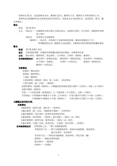 周围神经归纳重点知识总结