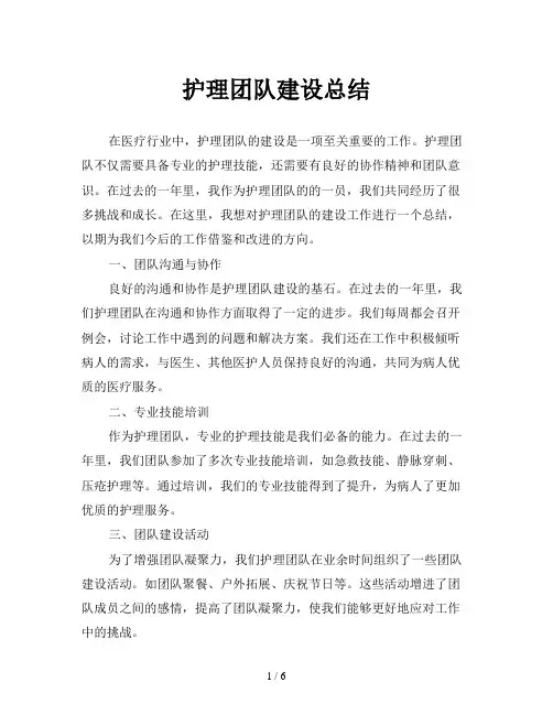 护理团队建设总结