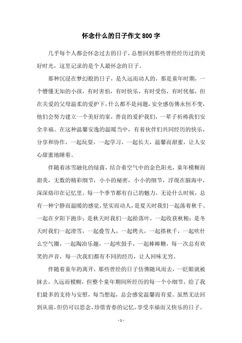 怀念什么的日子作文800字