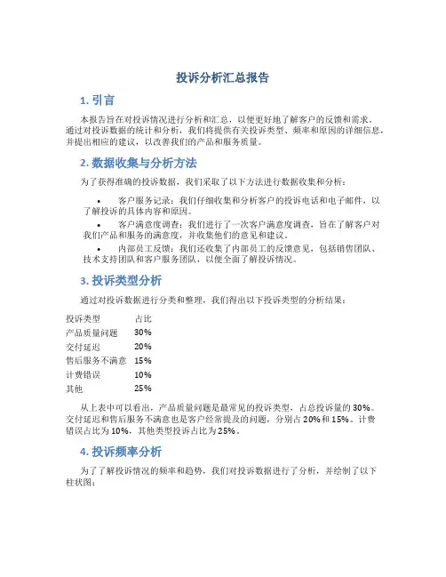 投诉分析汇总报告