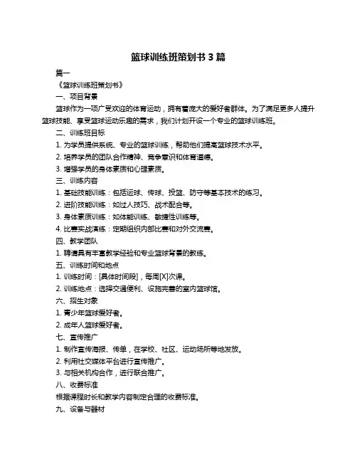 篮球训练班策划书3篇