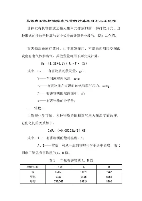 易挥发物质排放废气量的计算