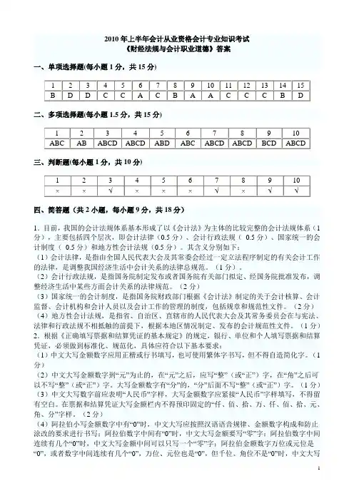 2010年上半年财经法规答案