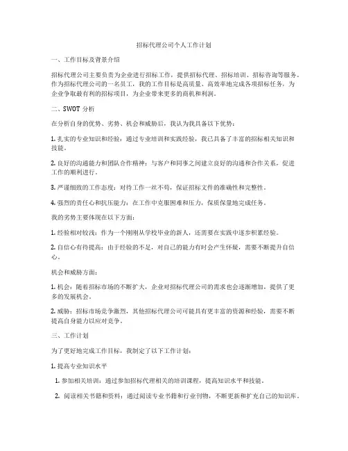 招标代理公司个人工作计划