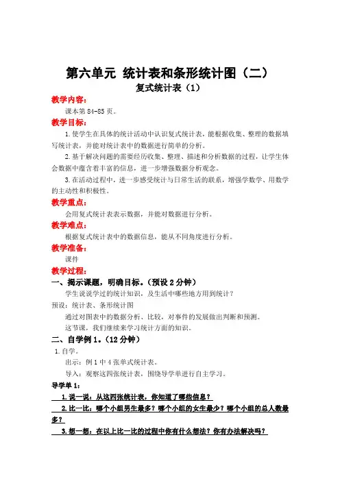 (优秀课件)-数学六年级第1课时 复式统计表(1)