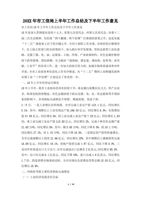 2019年市工信局上半年工作总结及下半年工作意见