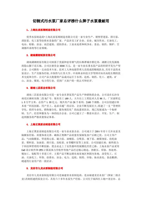 切割式污水泵厂家总评榜什么牌子水泵最耐用