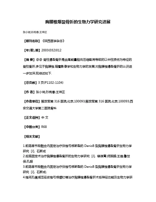 胸腰椎爆裂骨折的生物力学研究进展