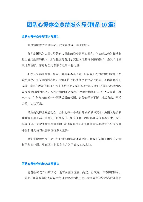 团队心得体会总结怎么写(精品10篇)