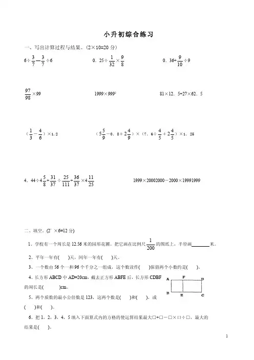 小升初数学综合练习题 (1)