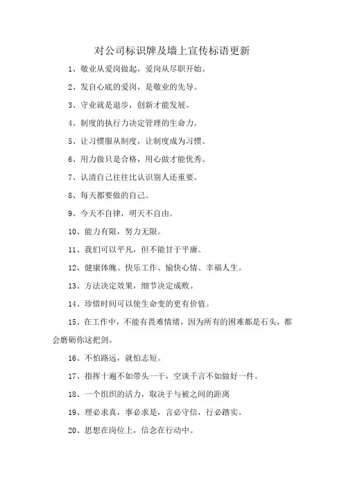 对公司标识牌及墙上宣传标语更新
