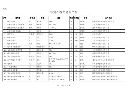 恢复在线交易的产品