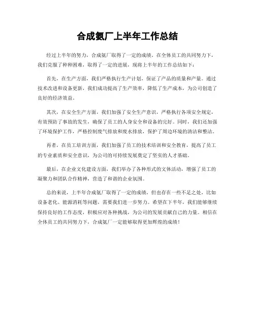 合成氨厂上半年工作总结