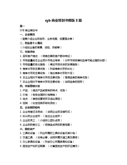 syb商业策划书模版3篇