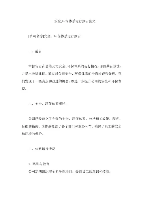安全,环保体系运行报告范文