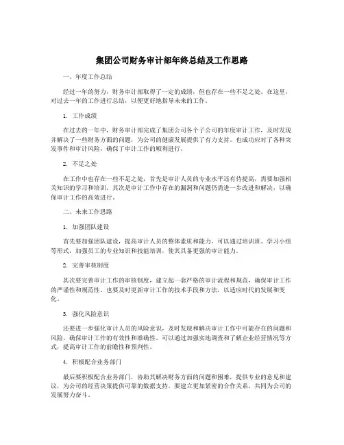 集团公司财务审计部年终总结及工作思路