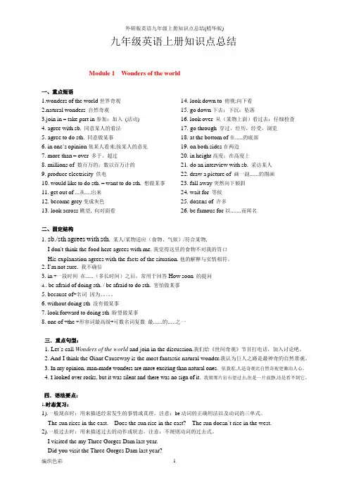 外研版英语九年级上册知识点总结(精华版)