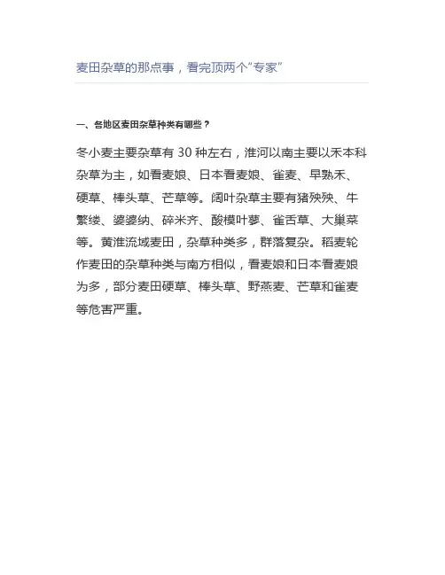 【农业】麦田杂草的那点事,看完顶两个“专家”