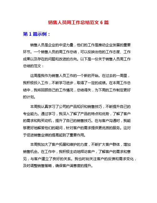 销售人员周工作总结范文6篇