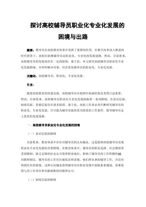 探讨高校辅导员职业化专业化发展的困境与出路