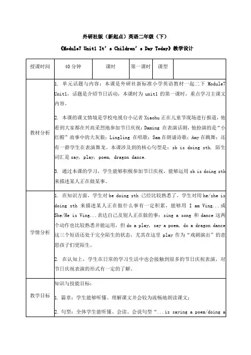 小学英语外研新标准二年级下册Module7It'sChildren'sDayToday