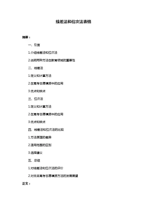 线差法和位次法表格