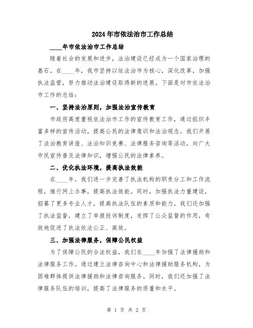 2024年市依法治市工作总结
