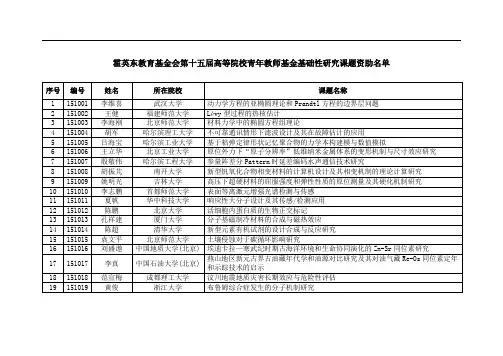 霍英东教育基金会第十五届高等院校青年教师基金基础性研究