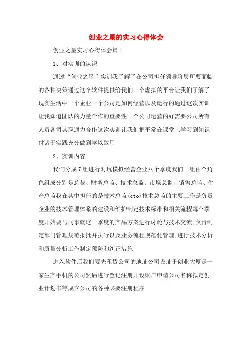 创业之星的实习心得体会