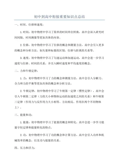 初中到高中衔接重要知识点总结