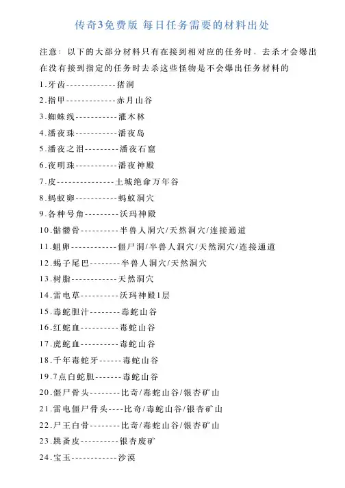 传奇3免费版每日任务需要的材料出处