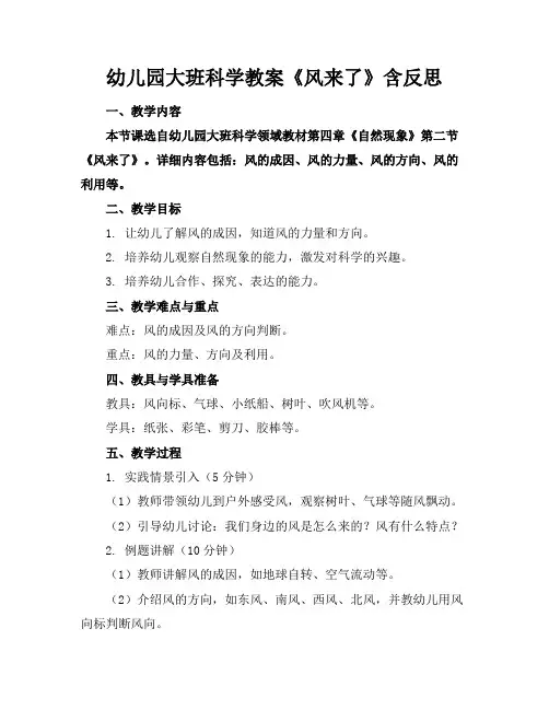 幼儿园大班科学教案《风来了》含反思